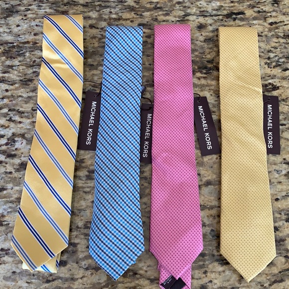 NWT 4 Michael Kors Silk Slim Ties Yellow Blue Pink
